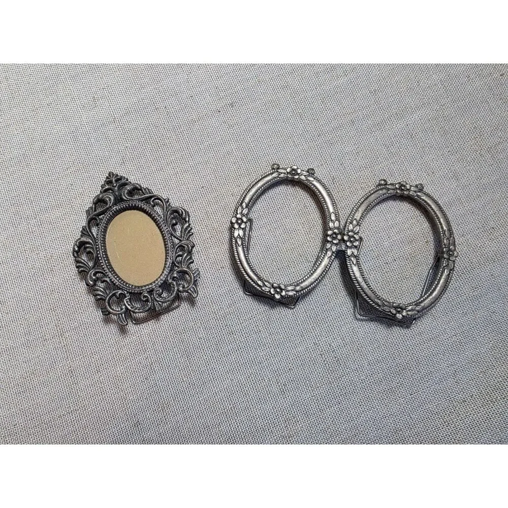 Vintage Silver Miniature Ornate Metal Picture Frame Set Single & Double Oval